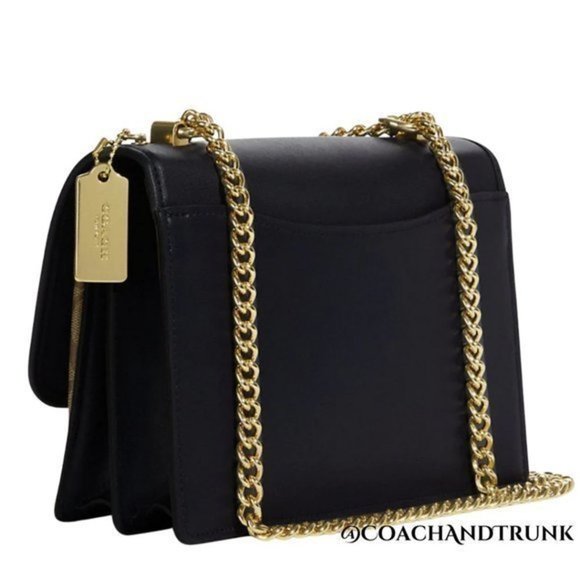 COACH Navy Leather Embroidered Dreamy Floral Klare Gold Accents & Strap NWT - Picture 6 of 12